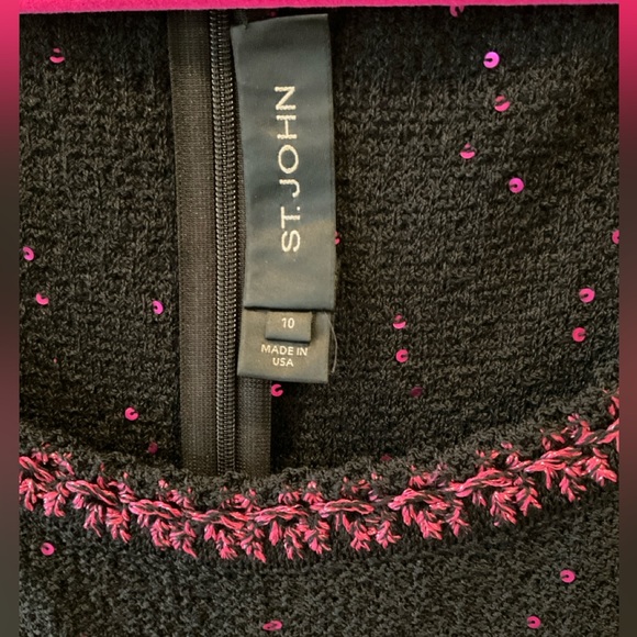 ST. JOHN—Black Cocktail Dress w/ Pink Sequins, 10, Jewel Neckline, Back Zip—EUC! - Picture 3 of 3